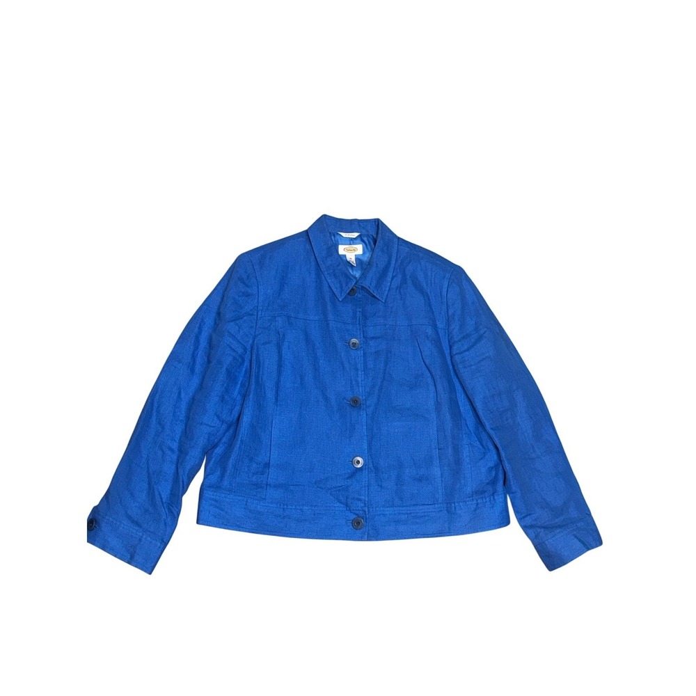 Talbots 100% Irish Linen Bright Blue Button Front Crop Jacket Sz 20 Mint EUC - Picture 7 of 13